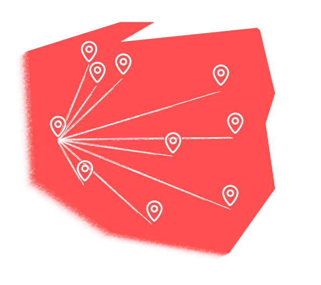 Map with connection lines radiating from the community to founders, investors and builders across the region